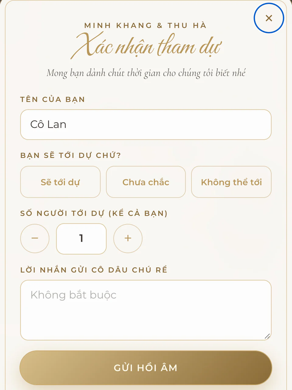 Sổ lưu bút với ba lựa chọn trả lời